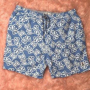 Psycho Bunny Light Blue Skull Pattern Swim Trunks